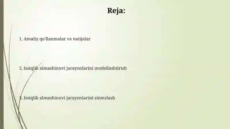 Issiqlik almashinuv jarayonini modellashtirish va sintez qilish 2