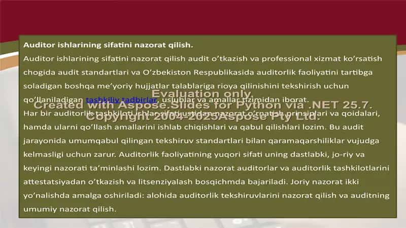 Auditor ishi sifatini nazorat qilish 2