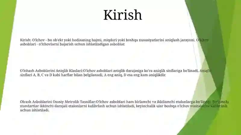 Olchash Asboblarini Aniqlik Klaslari 2