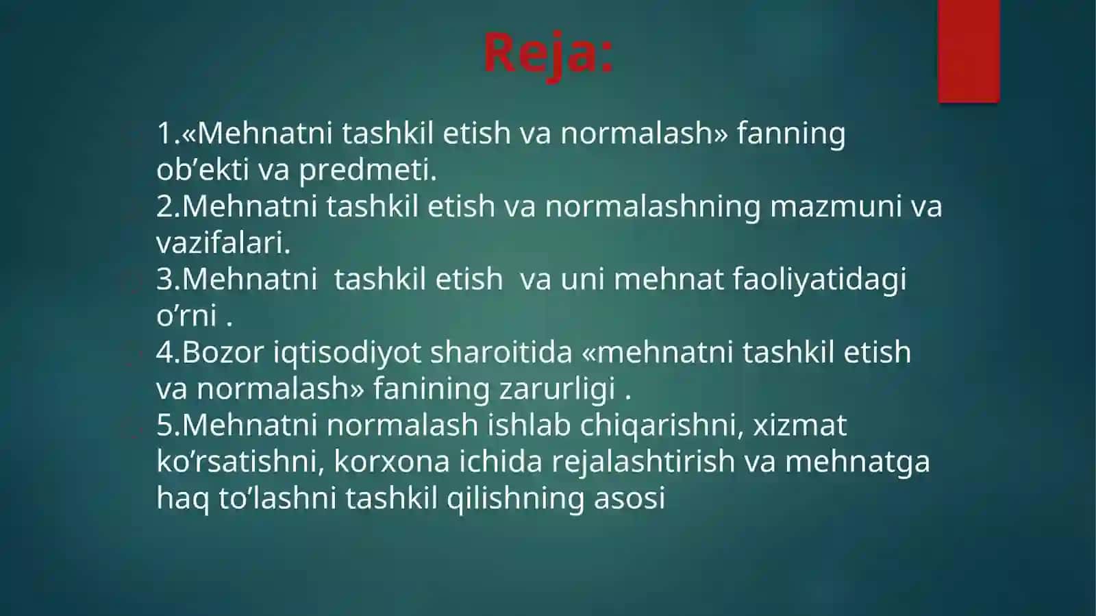 Mehnatni tashkilotish va normalash 2