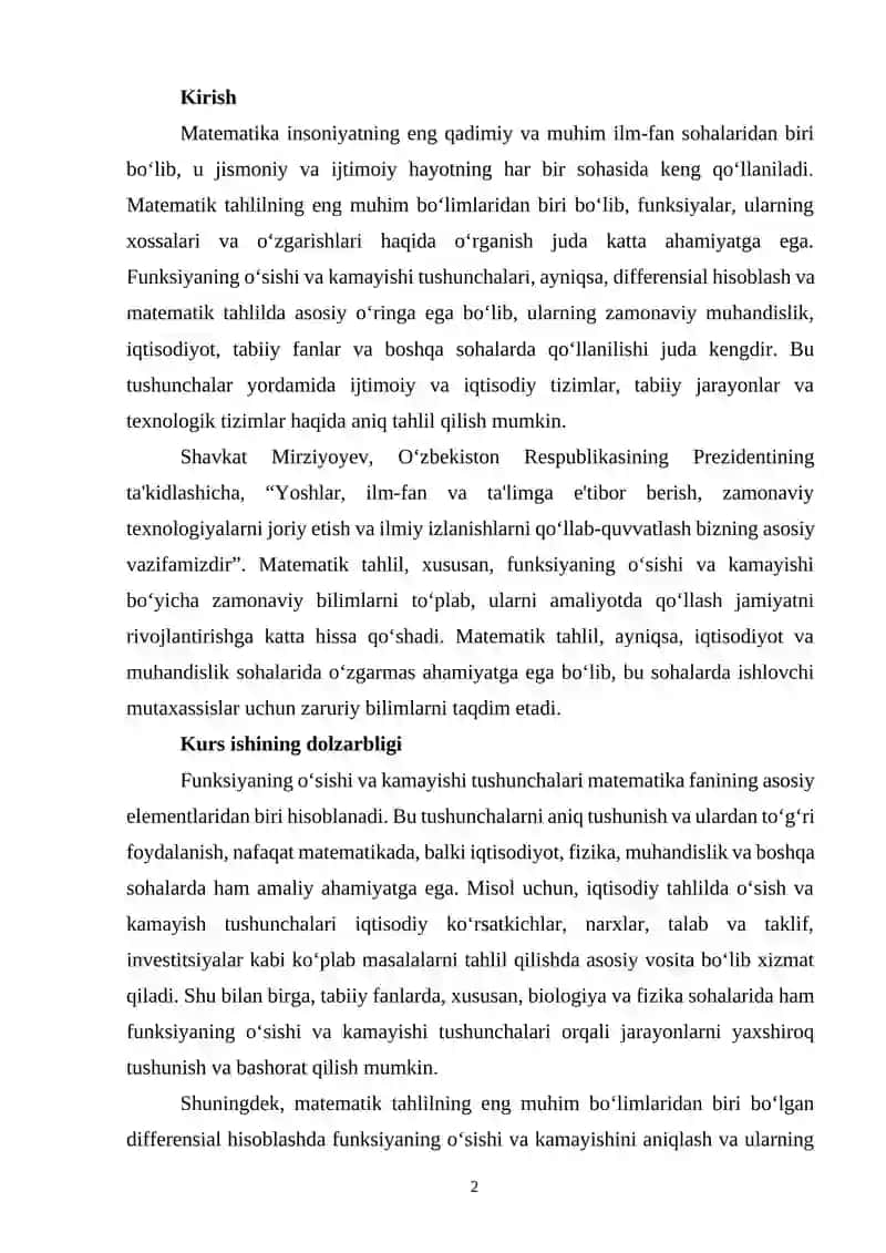 FUNKSIYA O’SUVCHILIGI VA KAMAYUVCHILIGI 2
