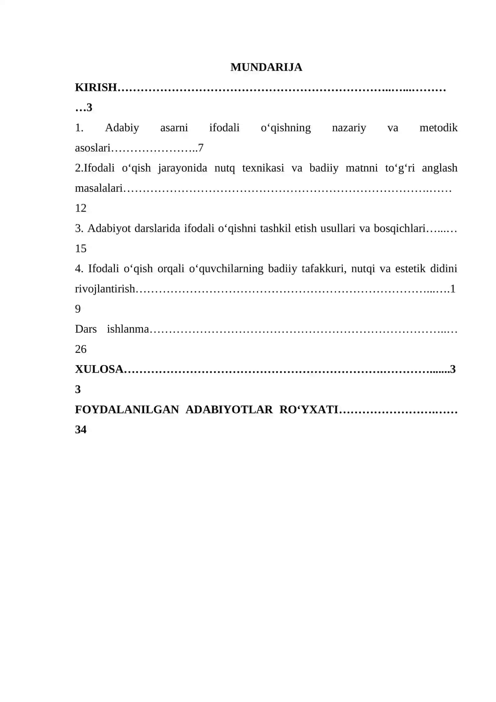Adabiy asarni ifodali o‘qish va uning ahamiyati kurs ishi 2