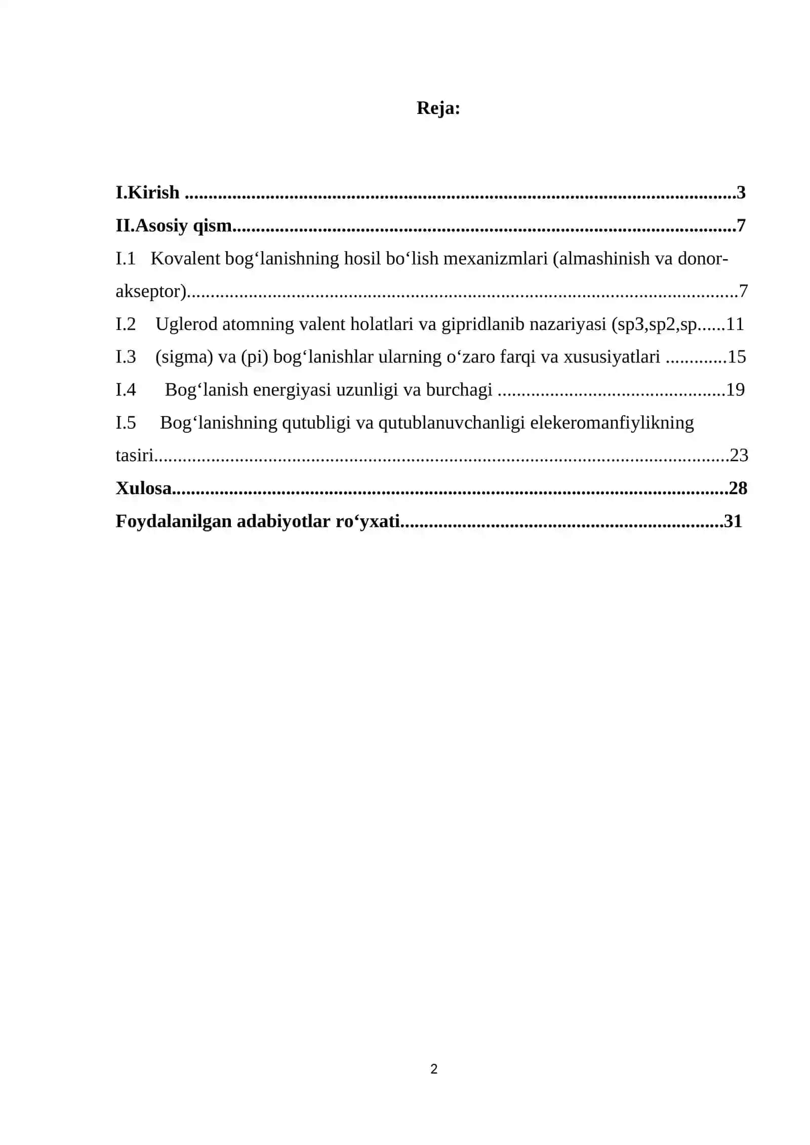 Organik birikmalarda kimyoviy bogʻlanish 2