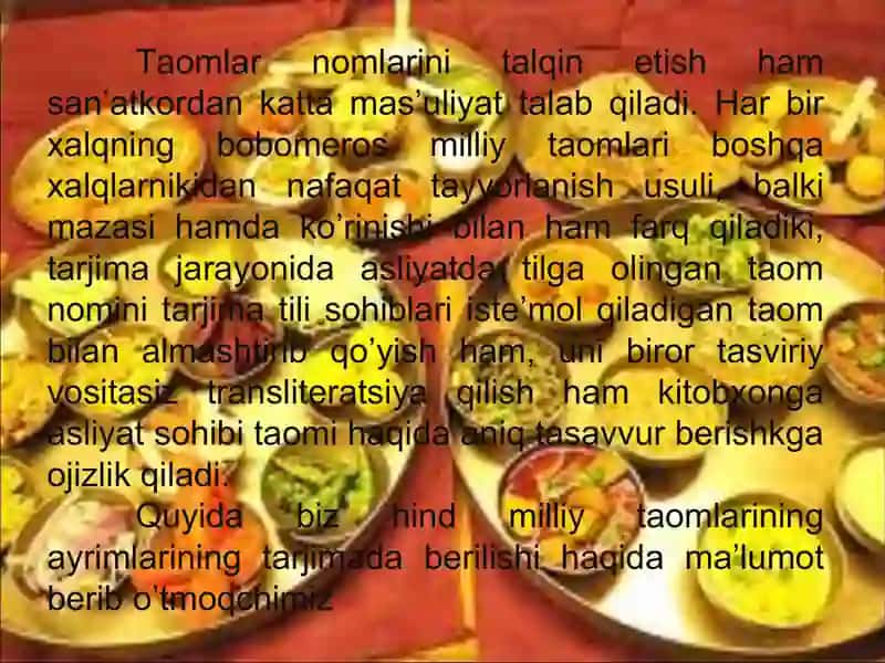 Hind taomlari nomlarining badiiy tarjimada berilishi 2
