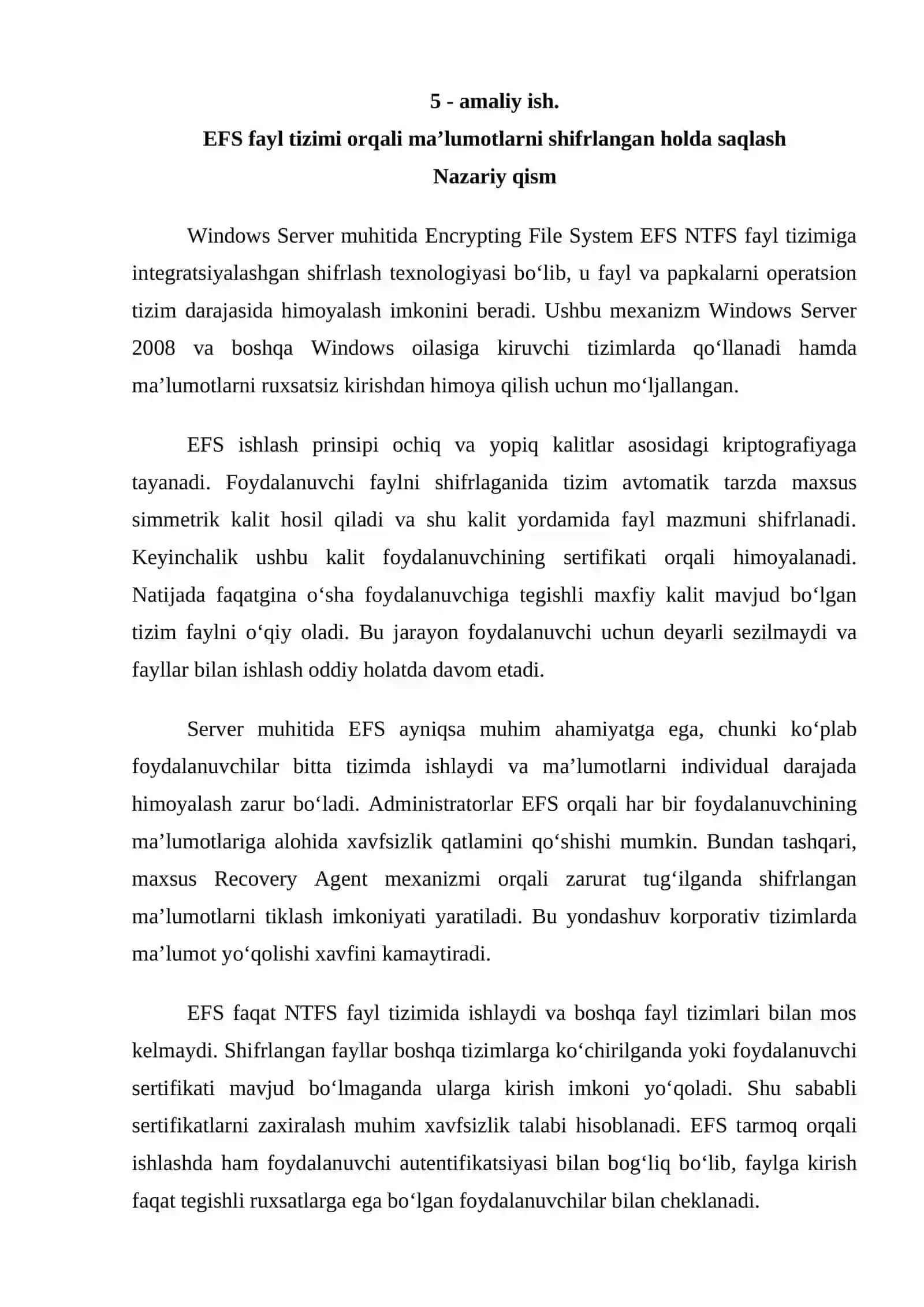 EFS fayl tizimi orqali ma’lumotlarni shifrlangan holda saqlash 2