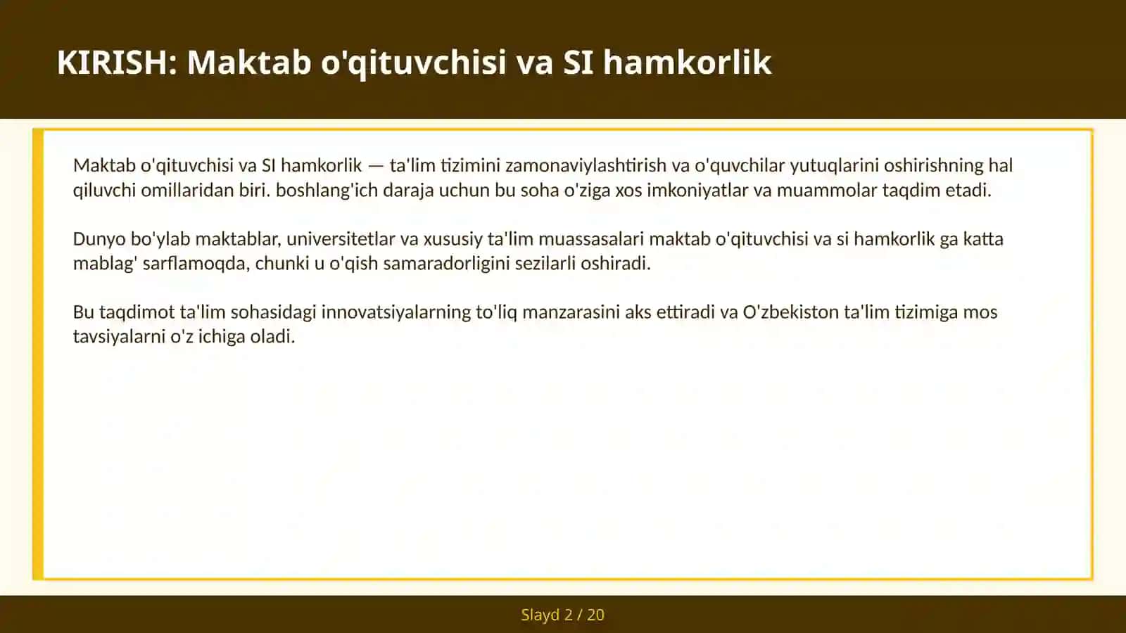 Maktab o'qituvchisi va SI hamkorlik 2