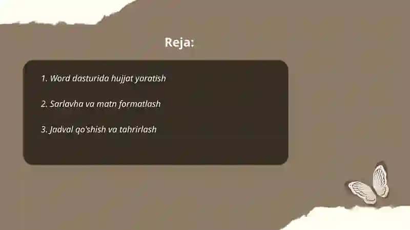 Word dasturidan foydalanishni o’rgatish 2