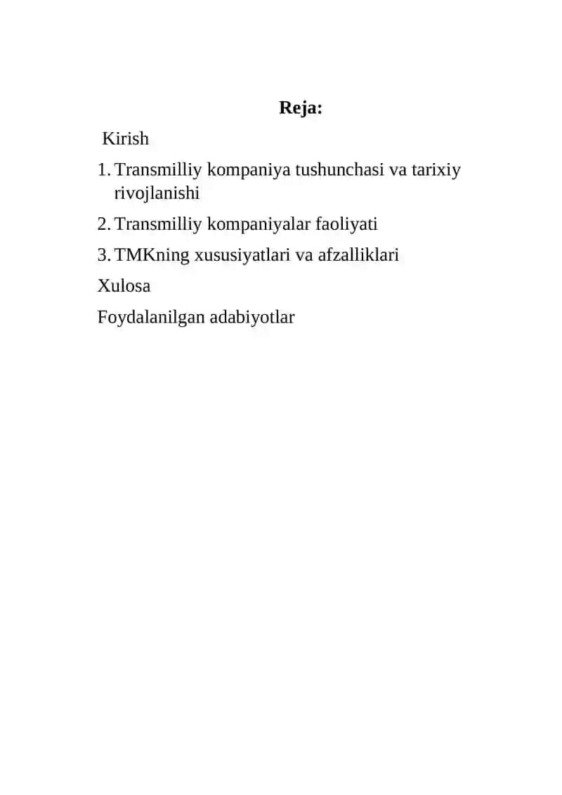 Transmilliy kompaniyalar faoliyati va xususiyatlari 2
