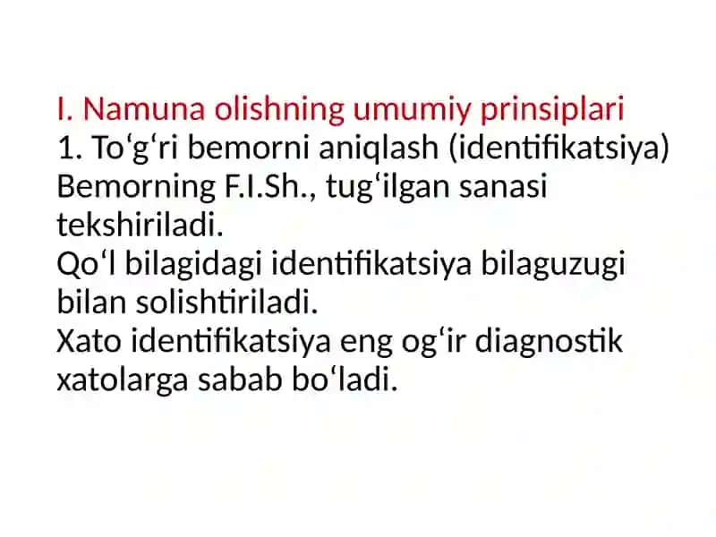 Bemordan namuna olish texnikasi va uni laboratoriyaga yuborish qoidalari. 2