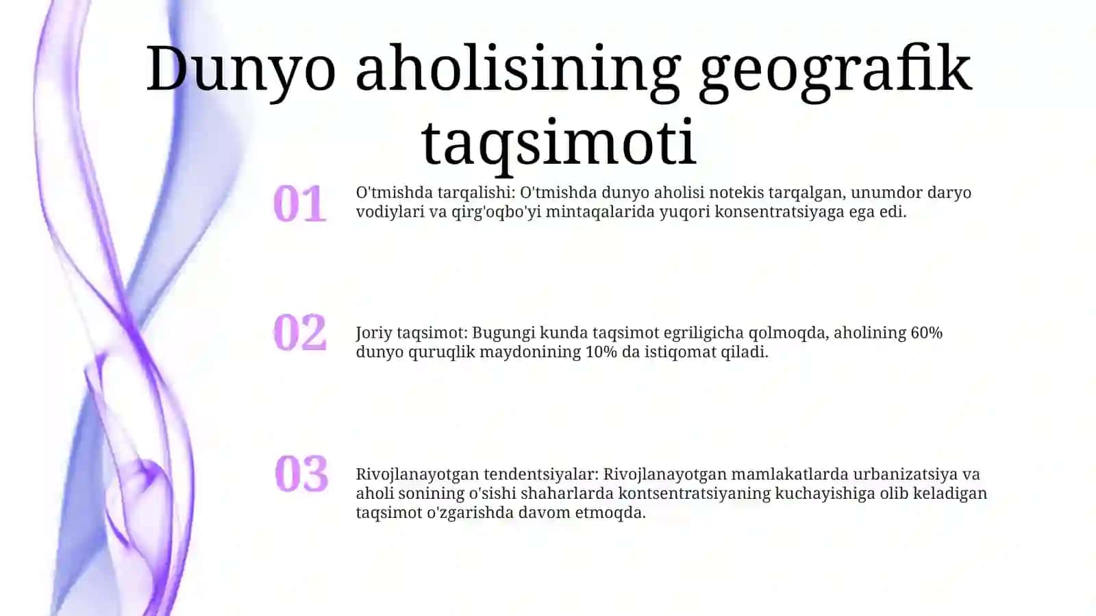 Dunyo Aholisi Geografiyasi Va Undagi O'Zgarishlar 2