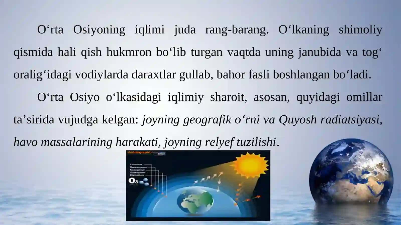 O‘rta osiyo iqlimi. Iqlimga ta’sir ko‘rsatuvchi omillar 2