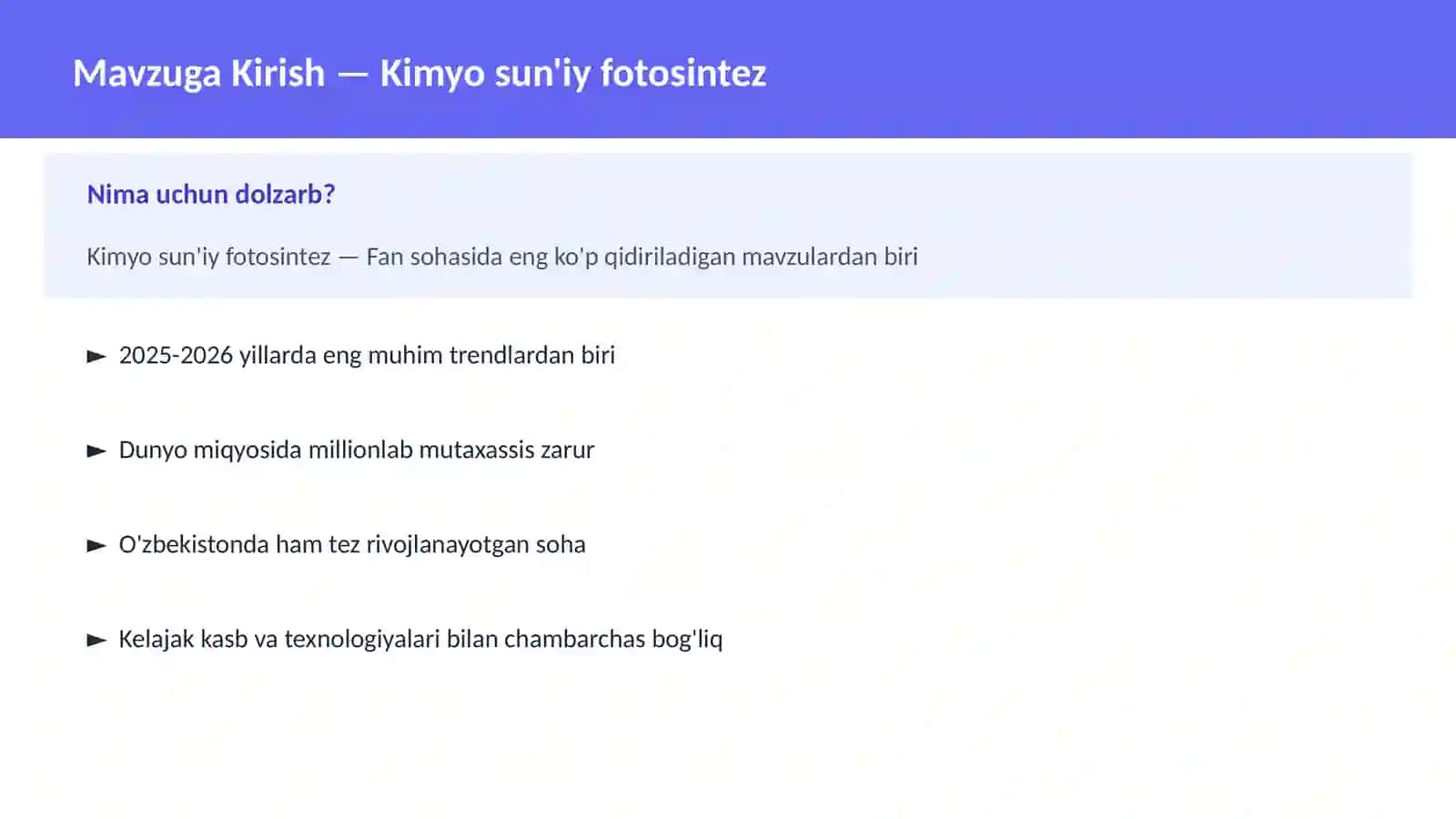 Kimyo sun'iy fotosintez 2