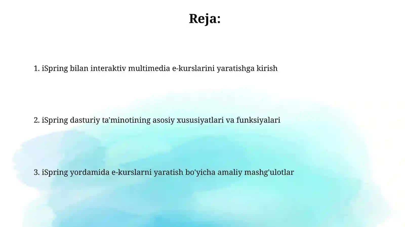iSpring dasturi yordamida multimediali interaktiv elektron kursyaratish 2