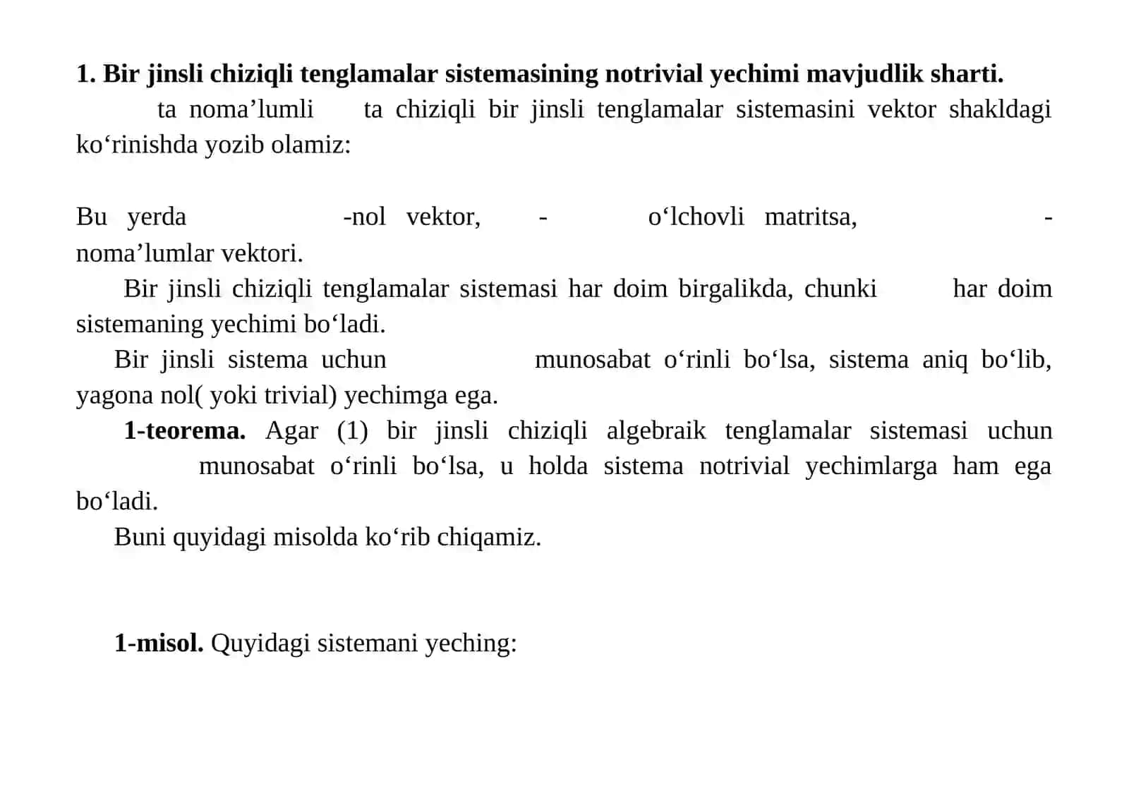 Bir jinsli chiziqli algebraik tenglamalar sistemasi 2