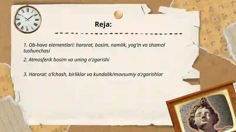 Ob-havo elementlari, yogʻinlar, temperatura, shamollar va ulardagi tabiiy oʻzgarishlarni anglash 2