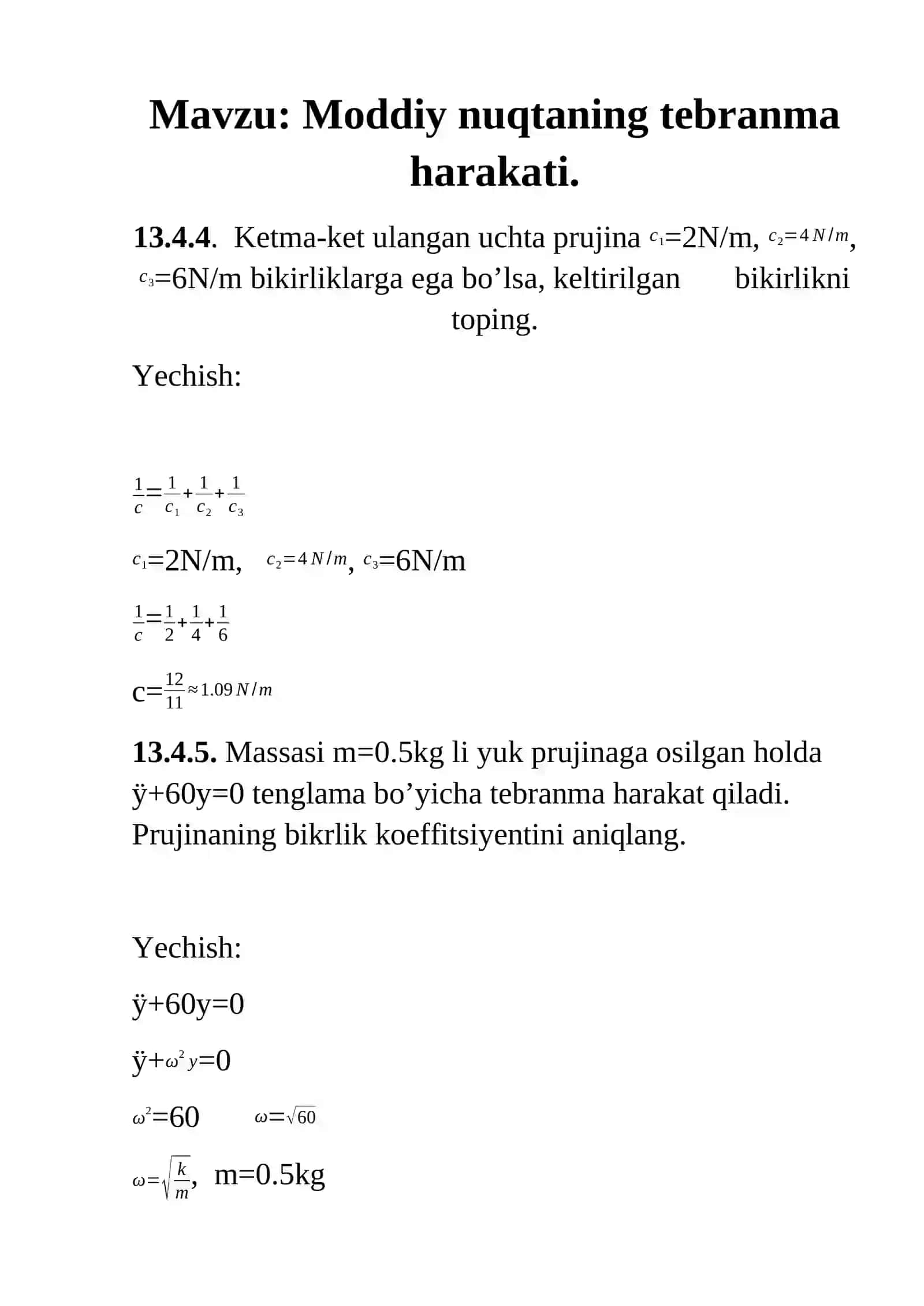 Moddiy nuqtaning tebranma harakati 2