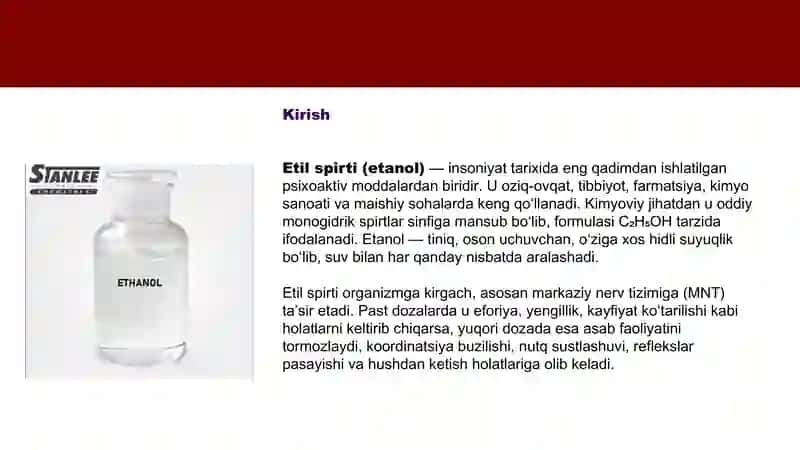 Etil spirti. Alkogolizm turlari va davolash 2