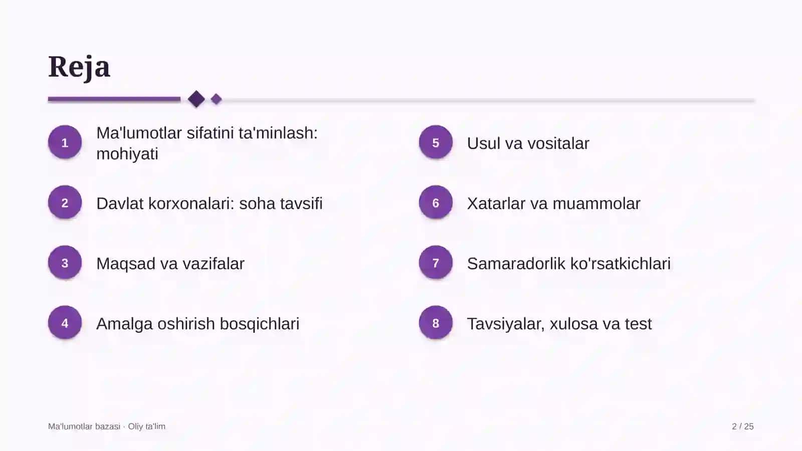 Ma'lumotlar bazasi · Oliy ta'lim 2