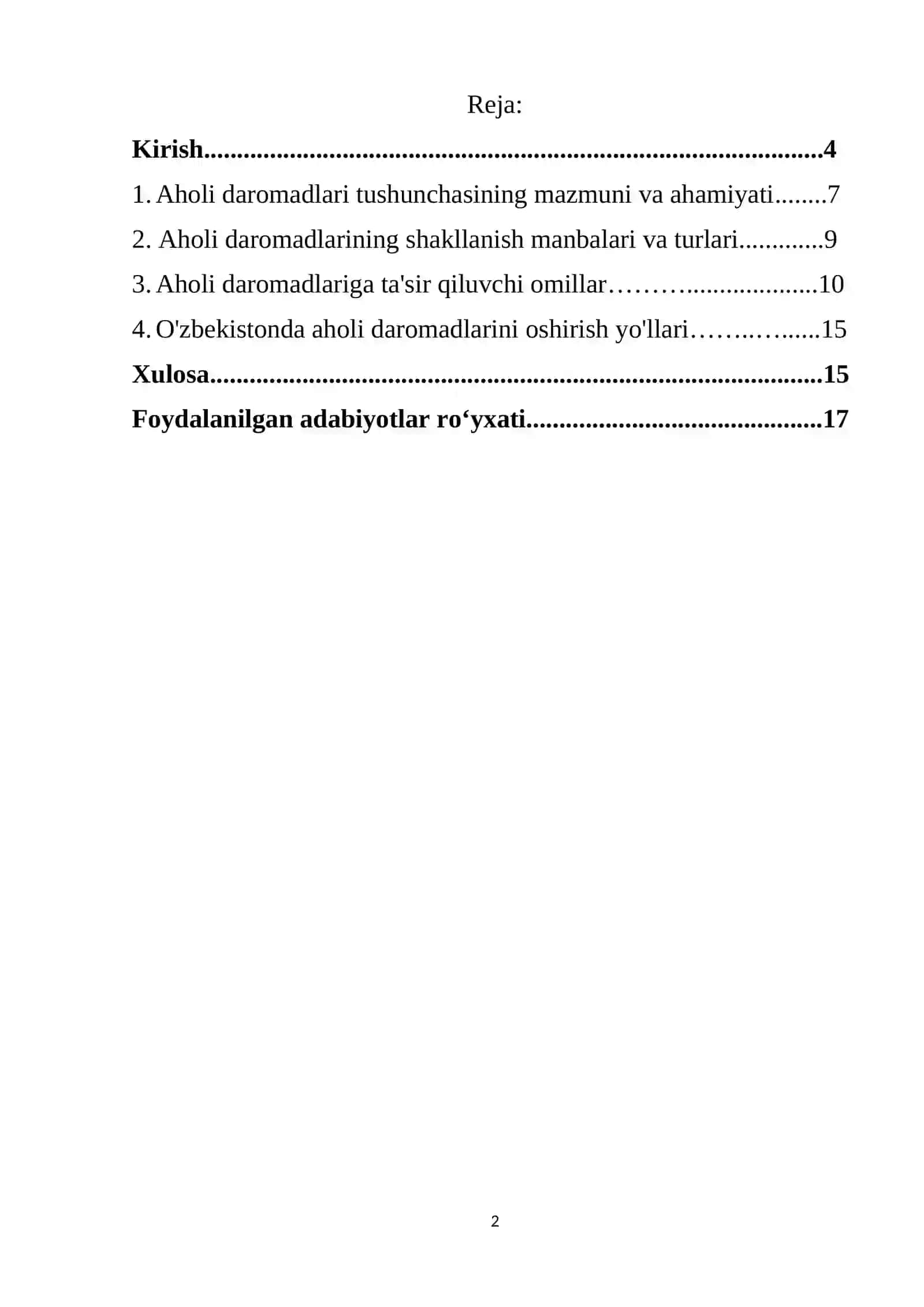 KURS ISHI: Aholi daromadlari, uning turlari va shakllanish manbalari 2