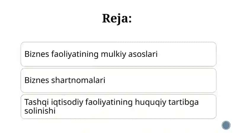 Biznes faoliyatining mulkiy asoslari 2