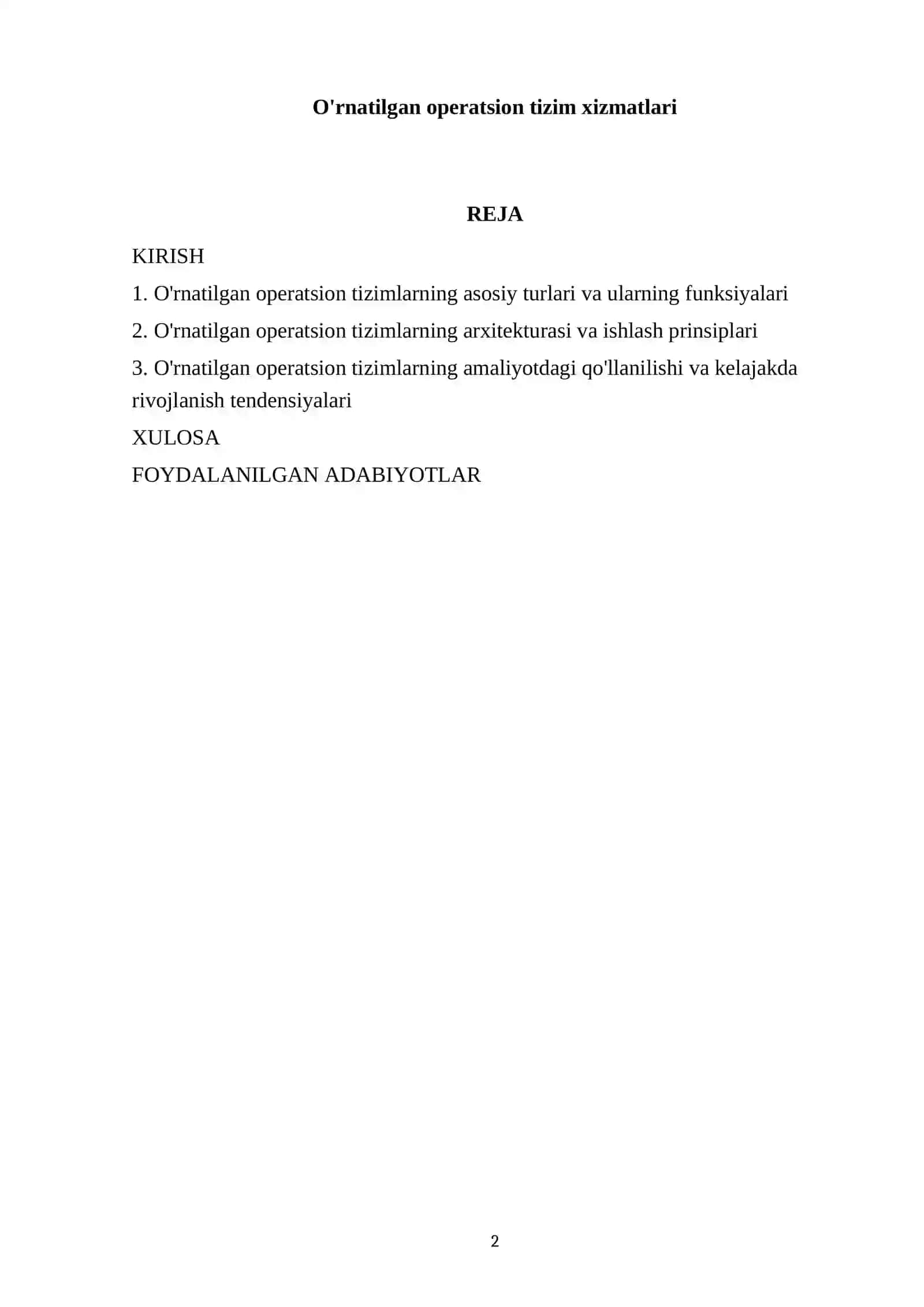 O'rnatilgan operatsion tizim xizmatlari 2
