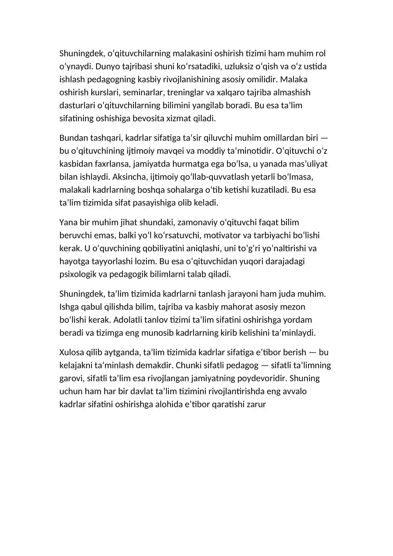 Ta'lim tizimida kadrlar sifatiga e'tibor 2