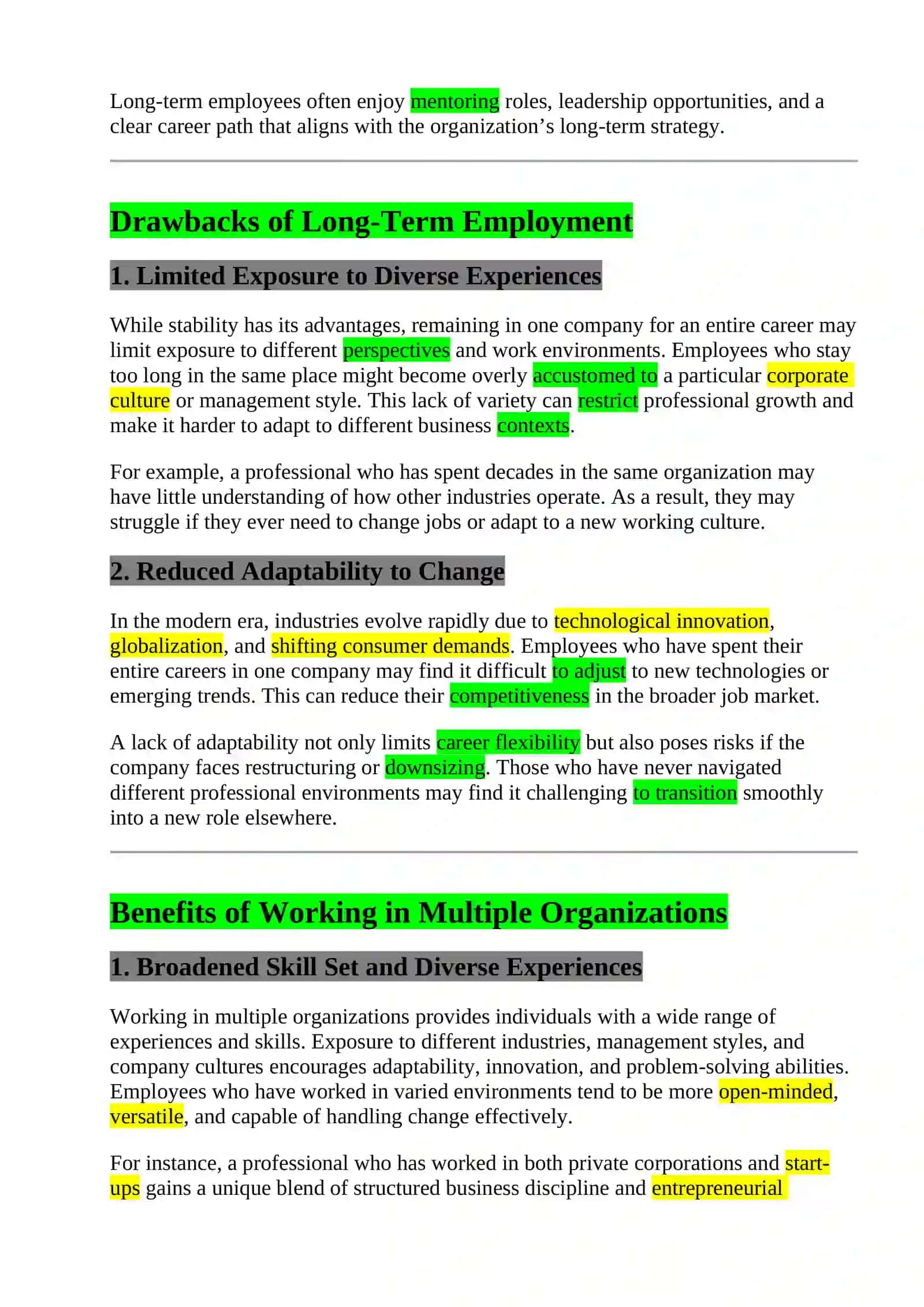 Working in a Company Throughout One’s Life versus Working in Multiple Organizations 2