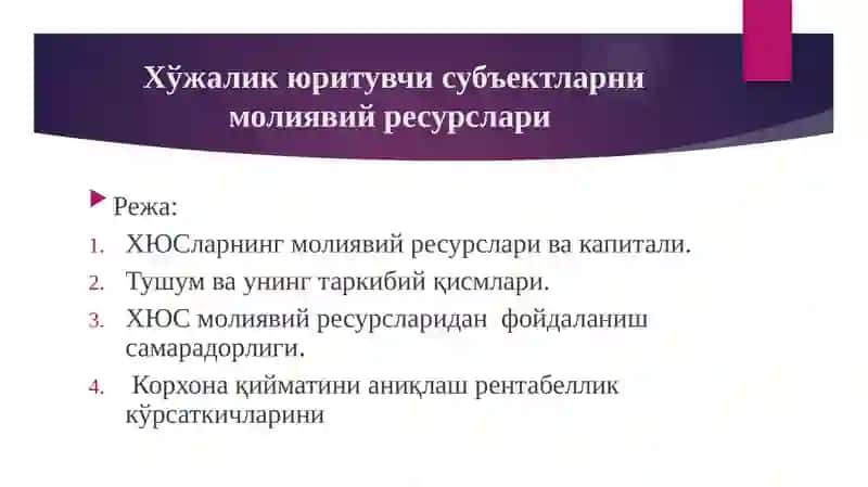 ХЎжалик юритувчи субъектларни молиявий ресурслари 2