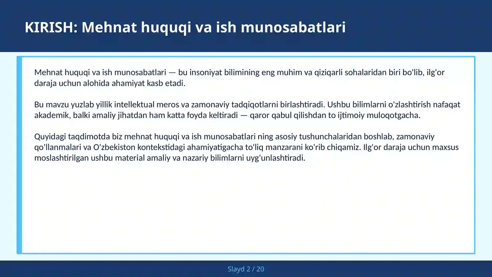 MEHNAT HUQUQI VA ISH MUNOSABATLARI 2