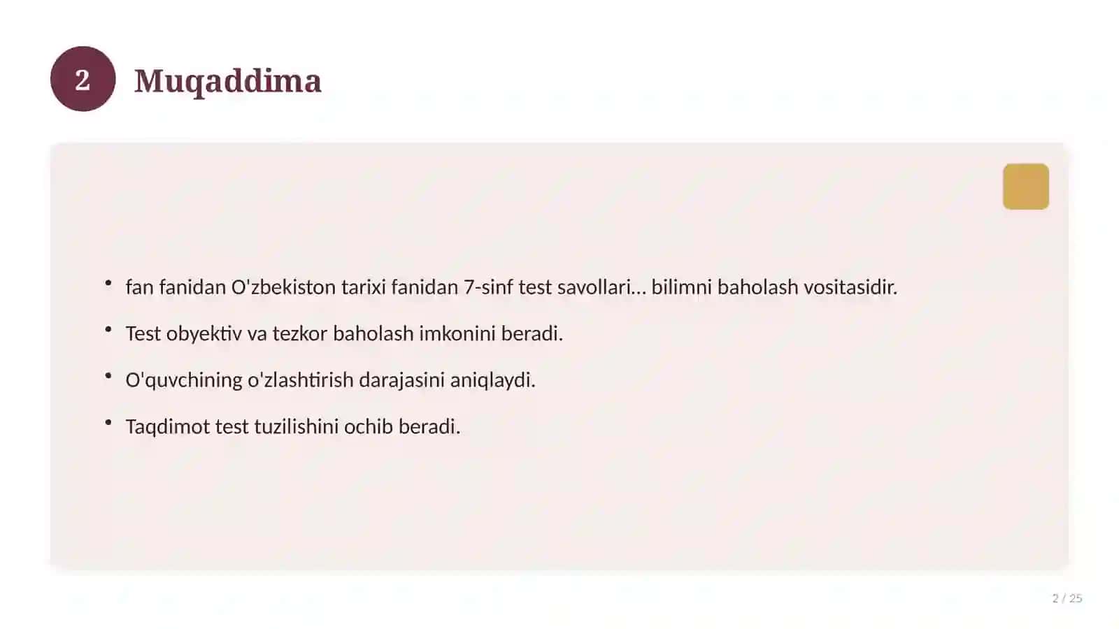 O'zbekiston tarixi fanidan 7-sinf test savollari to'plami 2