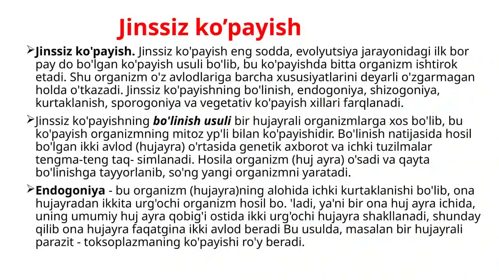 Organizmlarning ko’payishi. Proemrional rivojlanish 2
