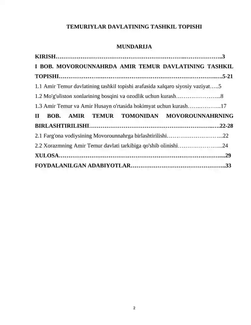 TEMURIYLAR DAVLATINING TASHKIL TOPISHI 2