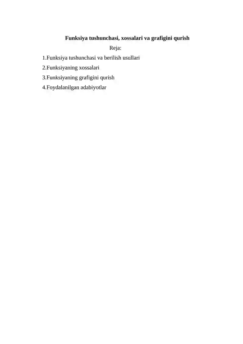 Funksiya tushunchasi, xossalari va grafigini qurish 2