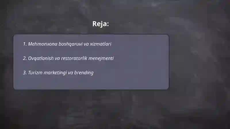 Mehmonxona boshqaruvi va xizmatlari 2