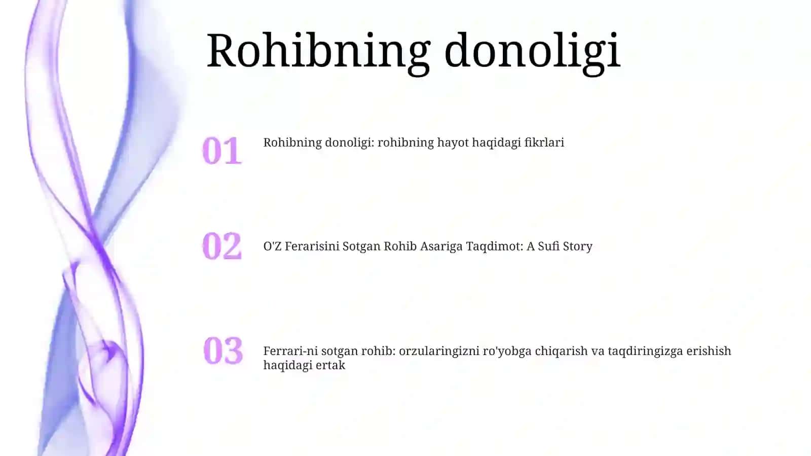 OʻZ Ferarisini Sotgan Rohib Asariga Taqdimot 2