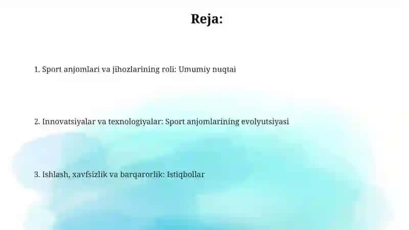 Sport anjomlari va jihozlarining sportdagioʻrni 2