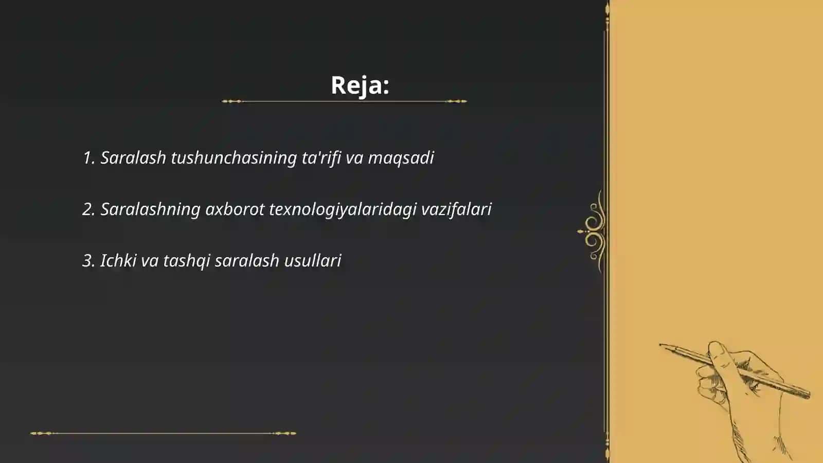Saralash tushunchasi va uning vazifasi 2