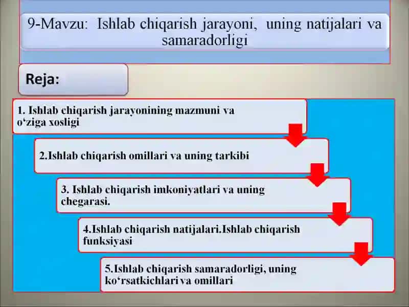 ISHLAB CHIQARISH JARAYONI, UNING NATIJALARI VA SAMARADORLIGI 2