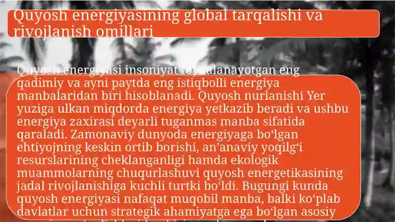 Quyosh Energiyasi va Uning Samaradorligi 2