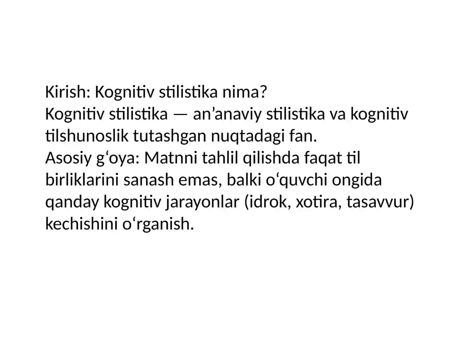 Kognitiv stilistika: Til, Tafakkur va Matn talqini 2