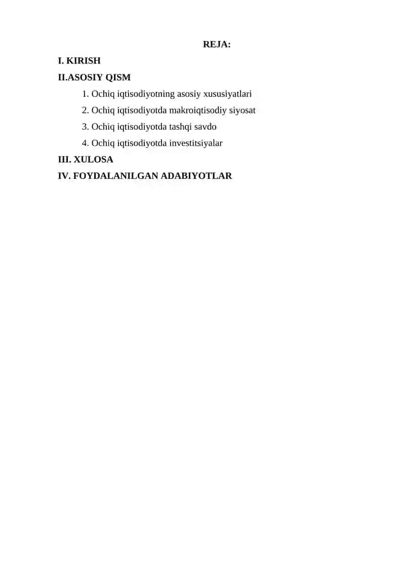 Ochiq iqtisodiyot Kurs ishi 2