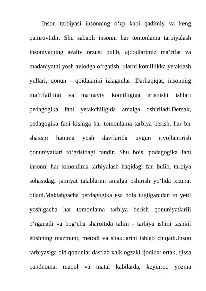 Maktabgacha Pedagogika Fanining Barkamol Inson Tarbiyasidagi O'rni 2