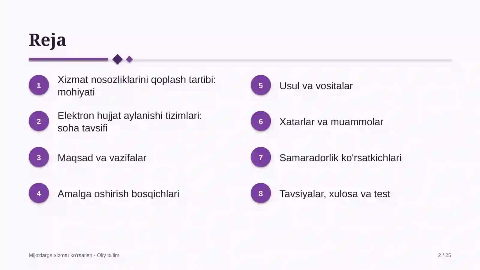 Elektron hujjat aylanishi tizimlarida xizmat nosozliklarini qoplash tartibini joriy etish 2