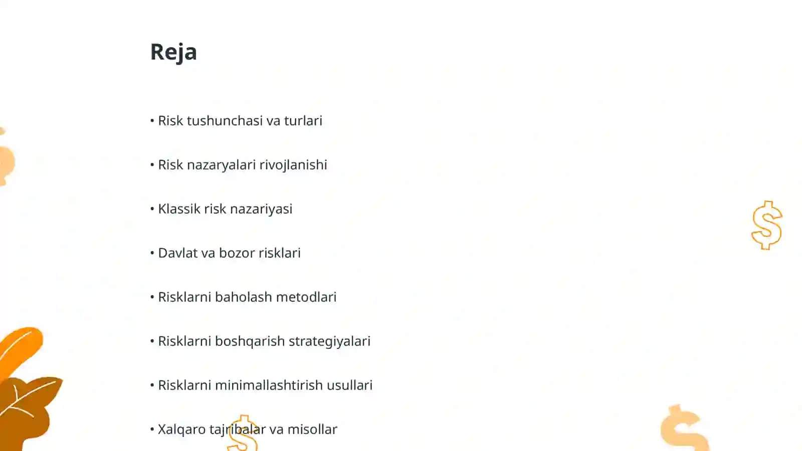 Risk nazaryalari va ularning rivojlanishi 2