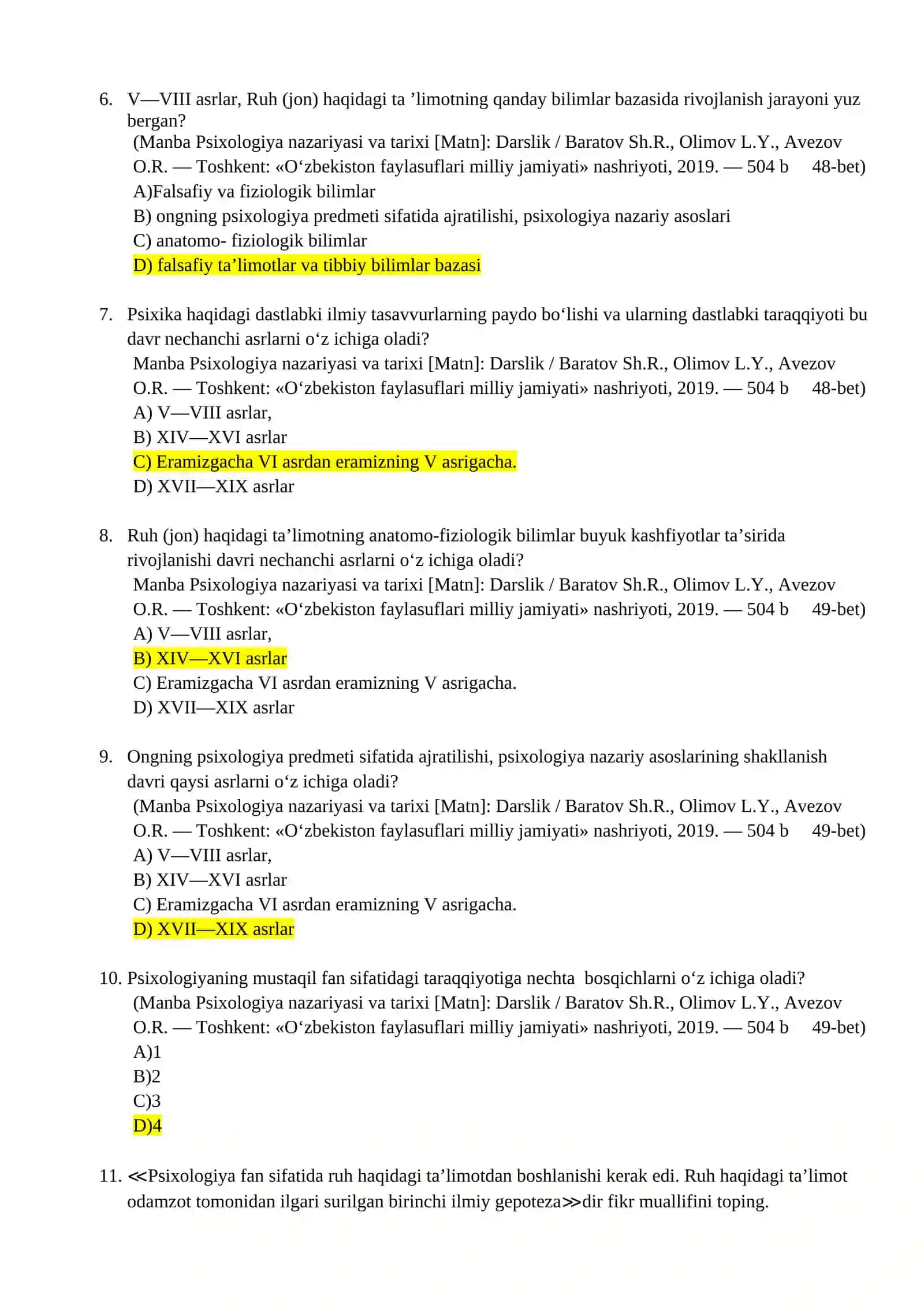 Psixologiya tarixi va nazariyasi 100 test 2