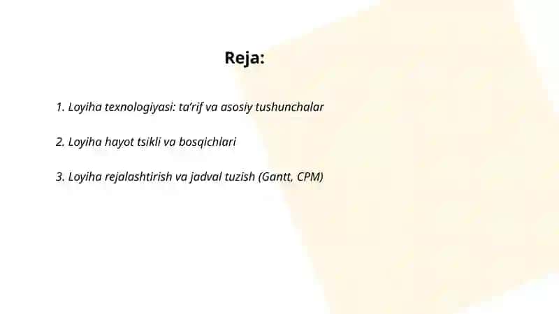 Loyiha texnologiyasi 2