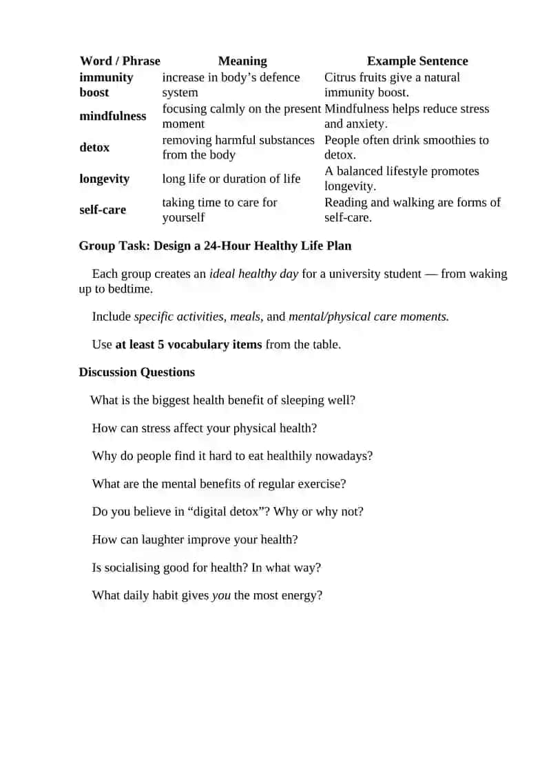 LESSON 15. HEALTHY HABITS 2