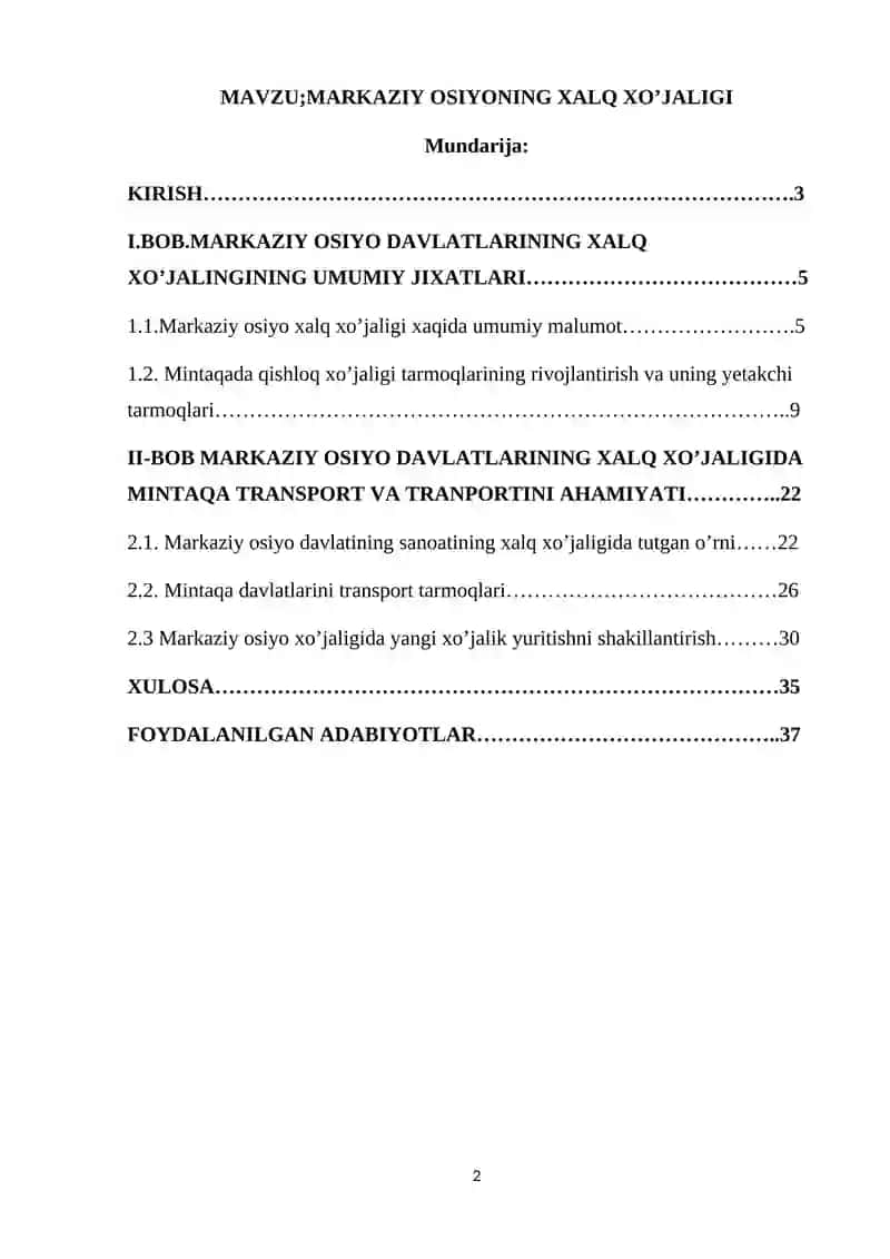 MARKAZIY OSIYONING XALQ XO’JALIGI 2
