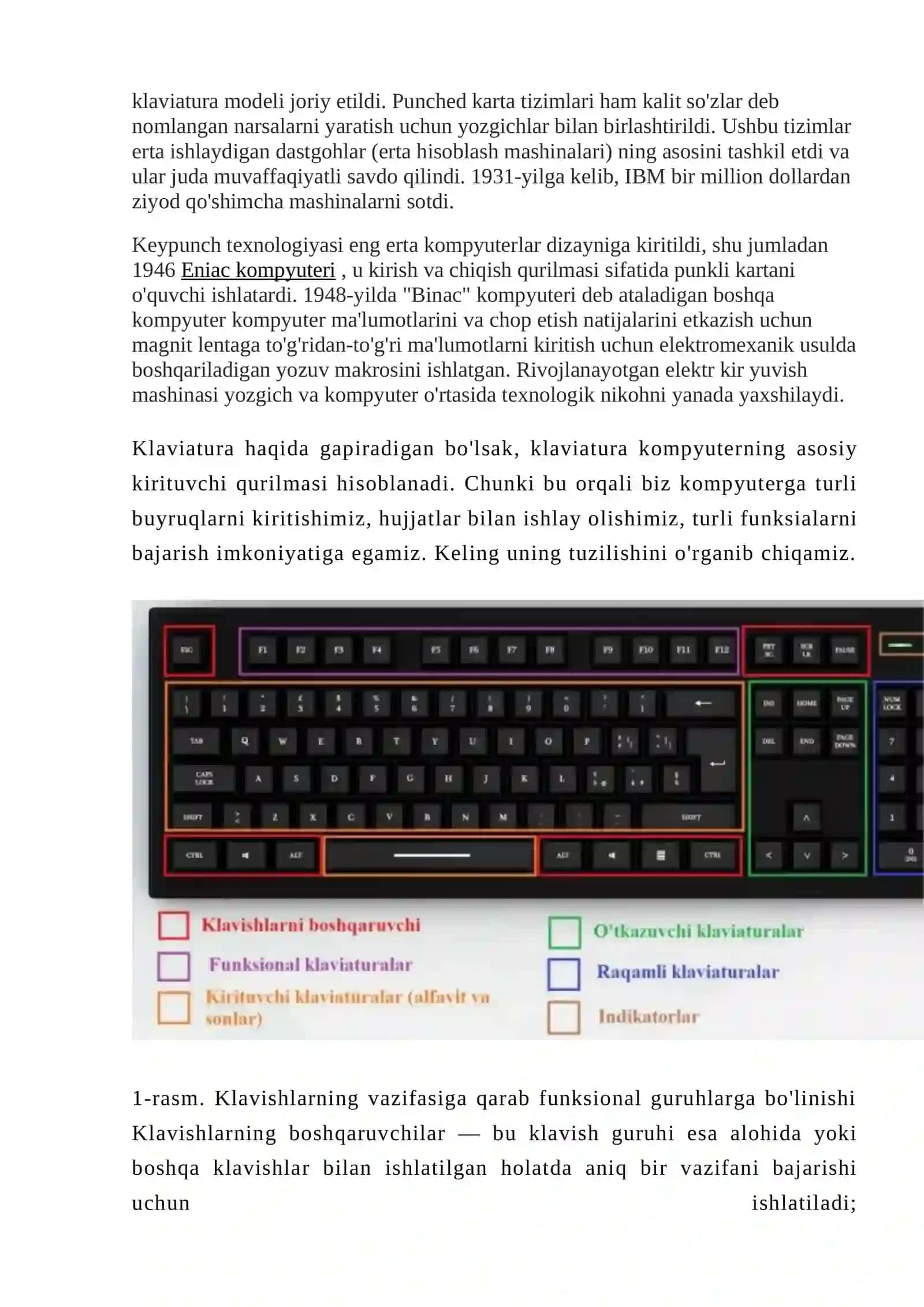 Kompyuter klaviaturasi haqida tushuncha va unda qo'llash mumkin bo'lgan tezkor klavishlar 2