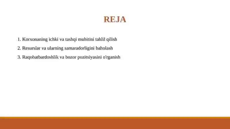 Korxona faoliyatining xususiyatlarini tekshirish 2